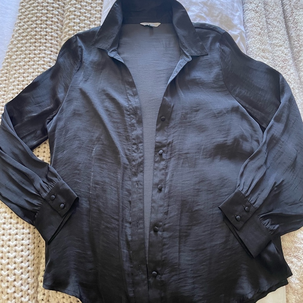 Naked Zebra Black Button-Up Blouse Size L